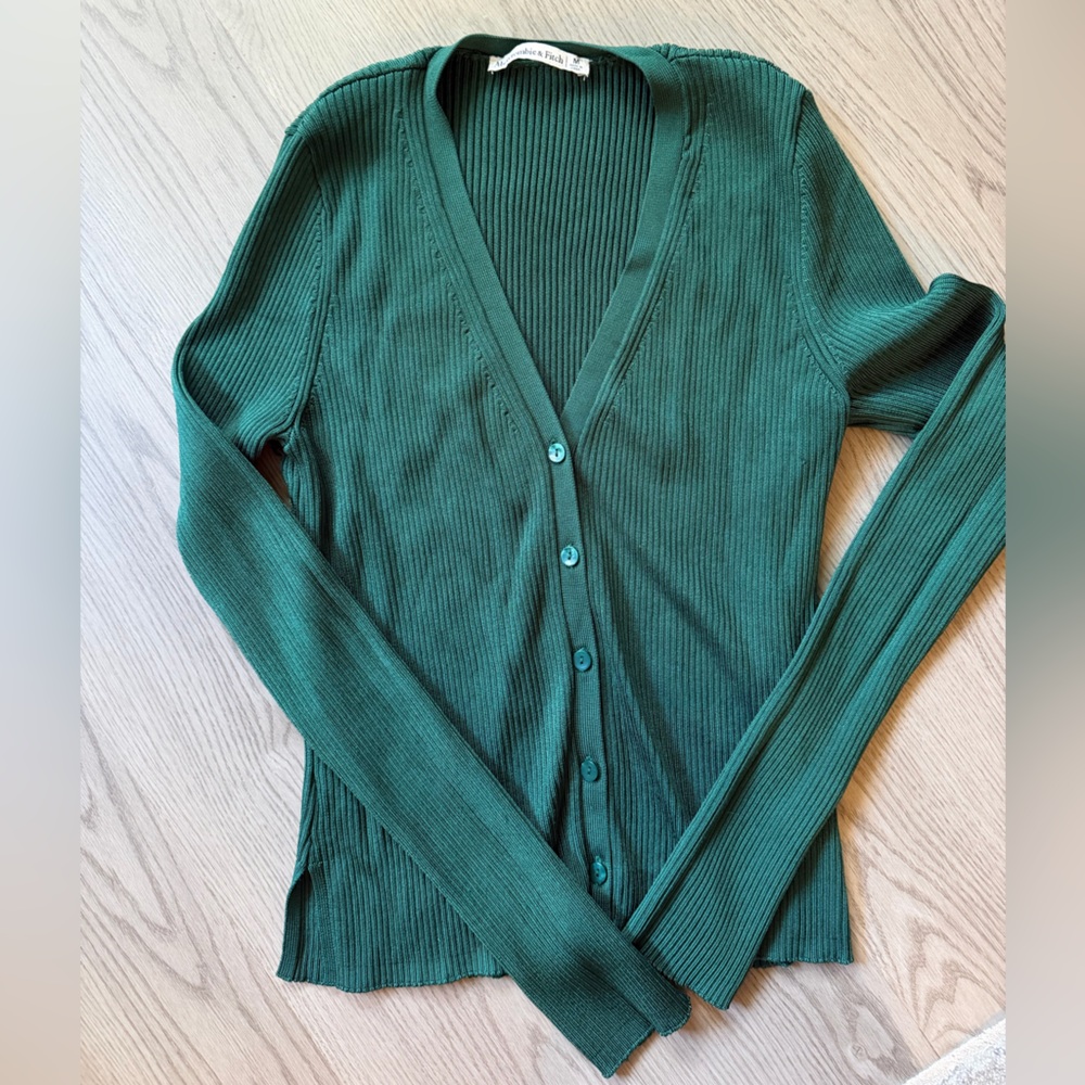 Abercrombie & Fitch Dark Green Ribbed V-Neck Cardigan